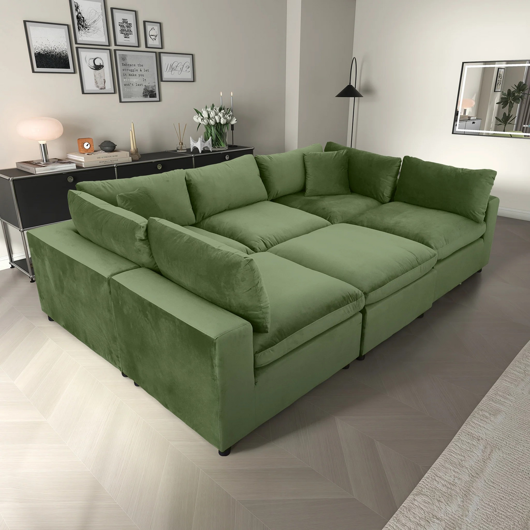 Hayward Olive Green Velvet Modular Sectional Sofa Top View.