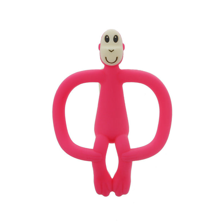 Pink monkey-shaped toy on a white background.