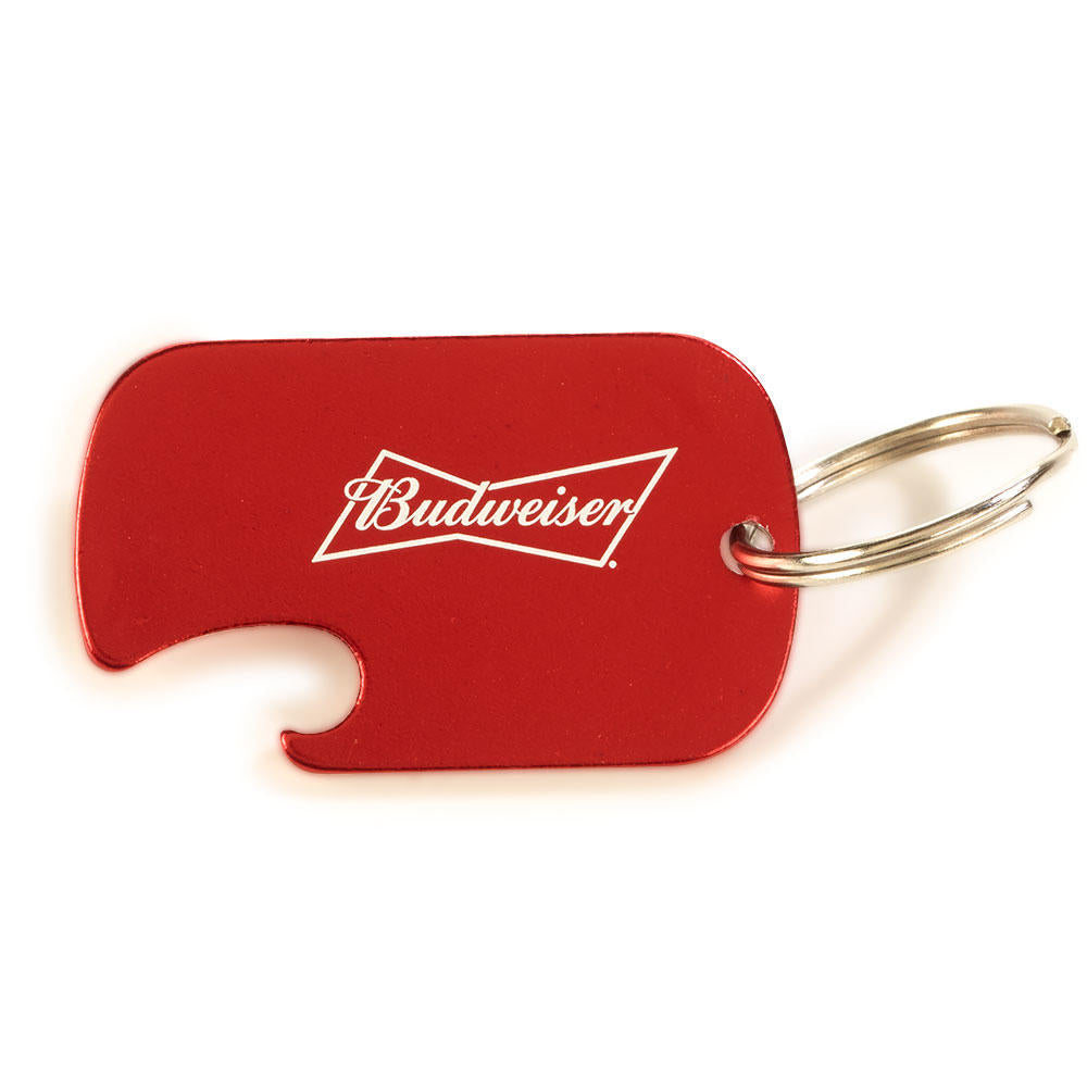 Budweiser Red Bottle Opener Dog Tag Beverage Wrench Heavy Metal 1.8" x 1.1"