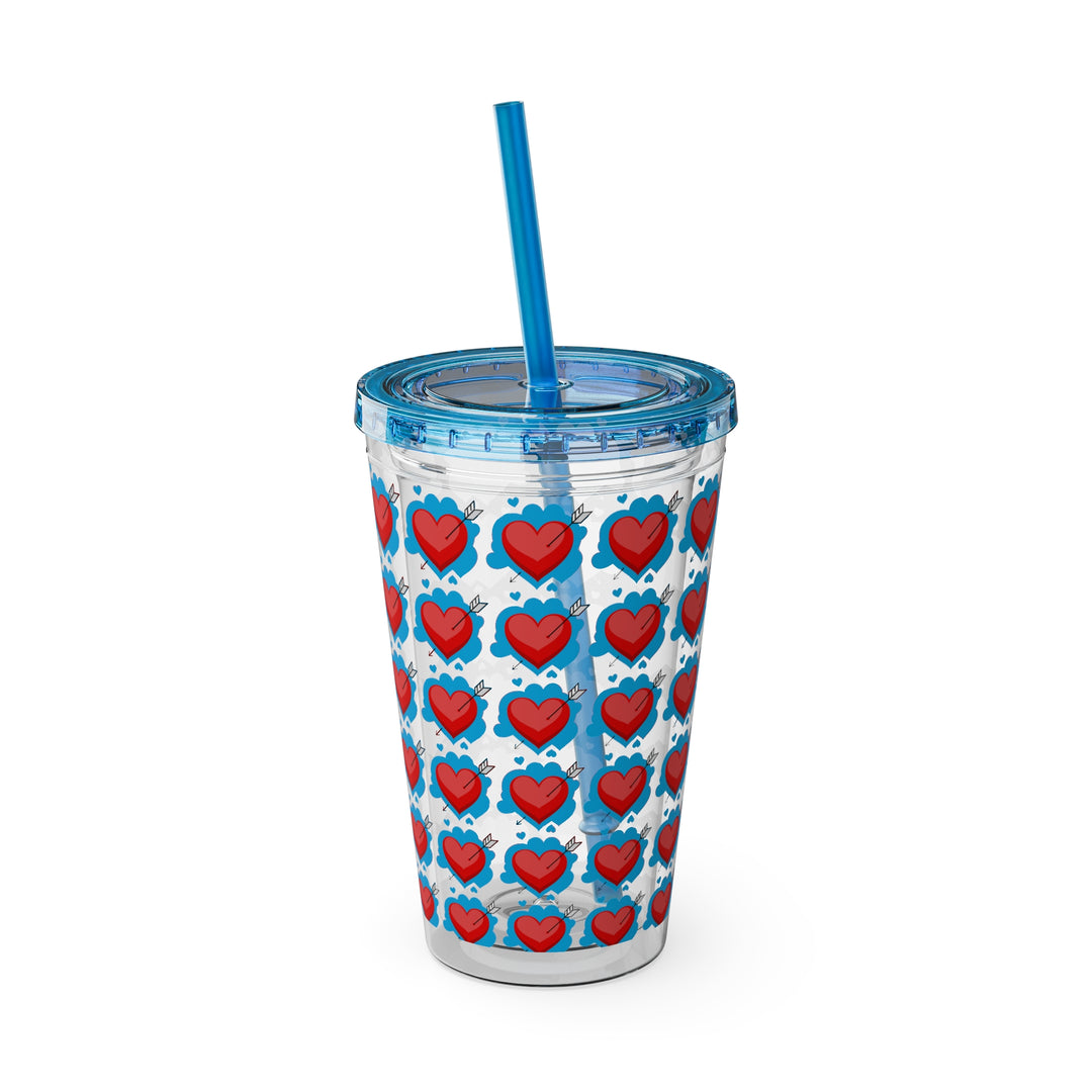 Heart Pattern Sunsplash Tumbler with Straw, 16oz