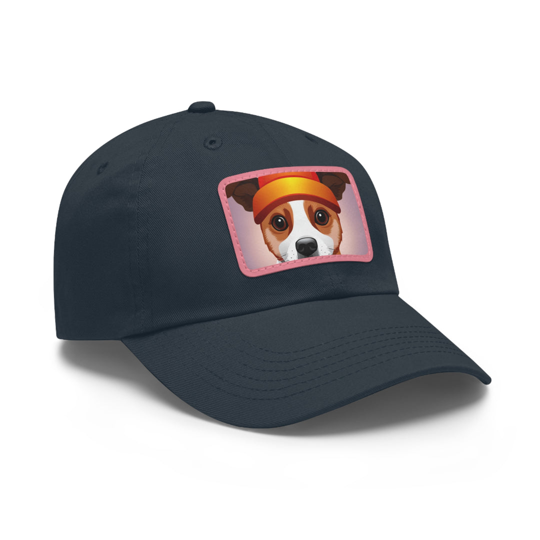 Peeking Dog Dad Hat with Leather Patch (Rectangle)