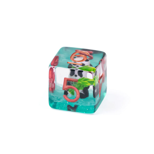 Bamboo Panda on Blue Glitter 7-Dice Set w/Copper Numbers Dnd Dice Set