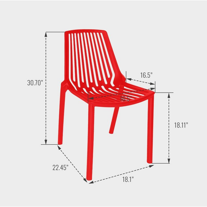 Red chair with dimensions labeled on a white background.