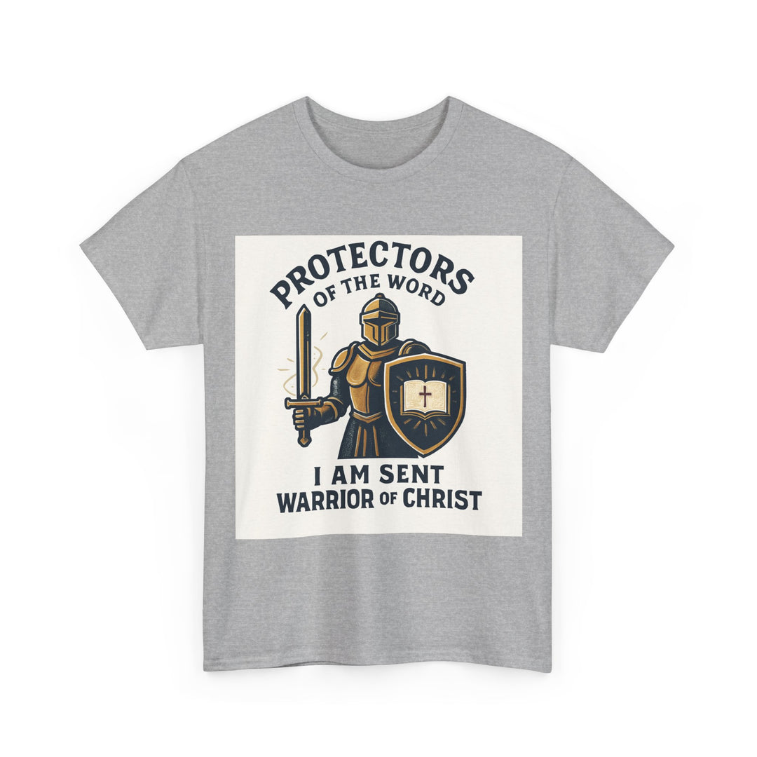 Protectors of the Word T-Shirt — Knight with Sword and Shield Literary Tee