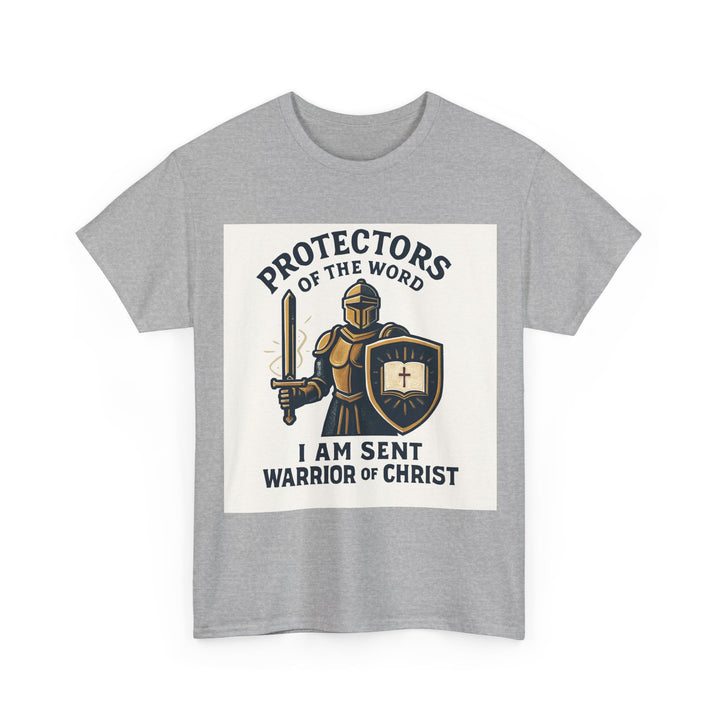 Protectors of the Word T-Shirt — Knight with Sword and Shield Literary Tee
