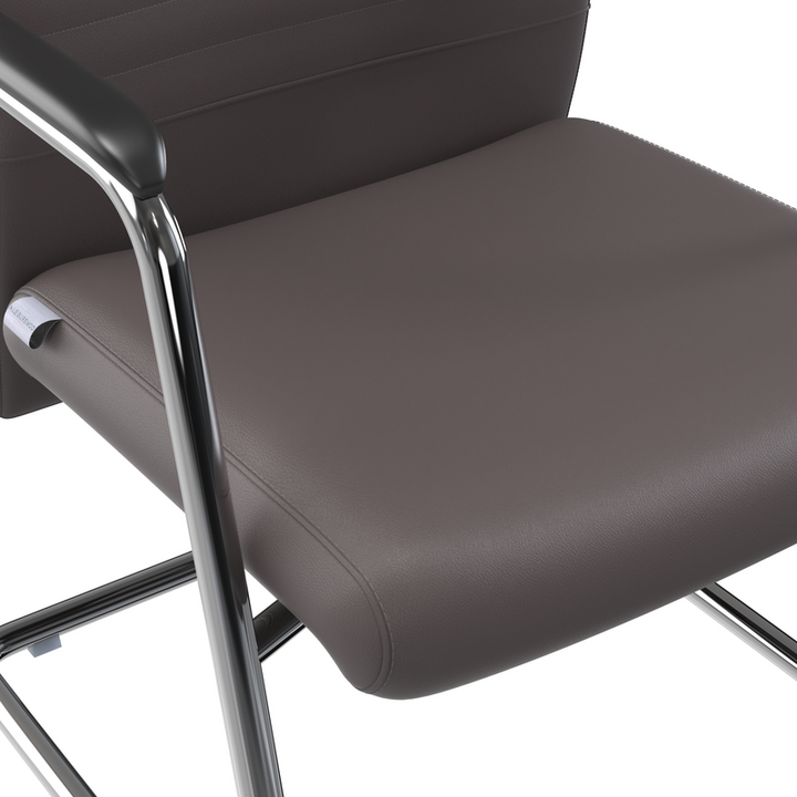 LeisureMod Aleen Series Guest Office Chair in Grey Leather Closeup.