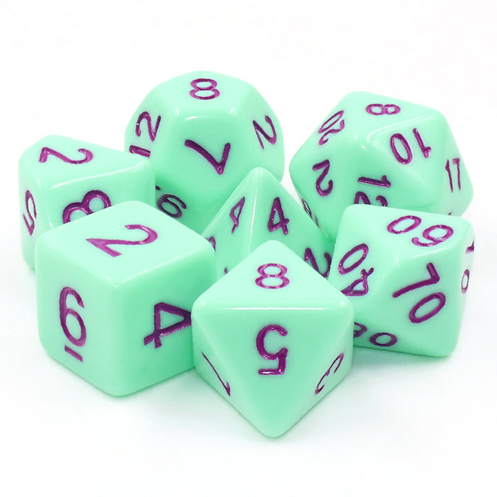 Mint Rose 7-Dice Set (Mint/Purple)