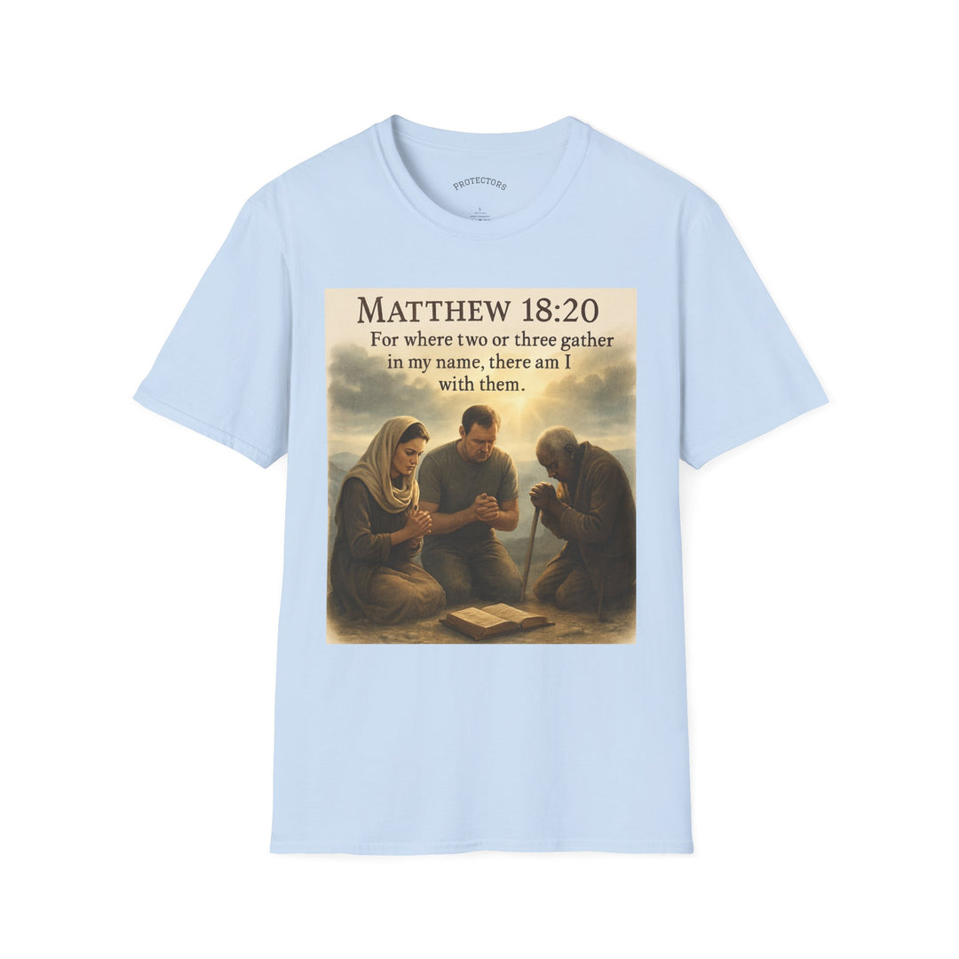 Christian Scripture T-Shirt — Matthew 18:20 and Isaiah 41:10 Faith Tee