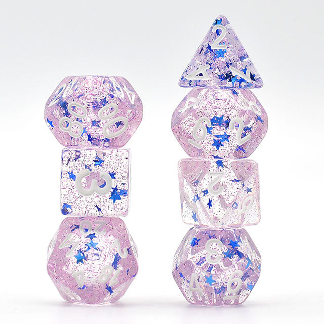 Purple Glitter Stars Dice Series 7-Dice Set