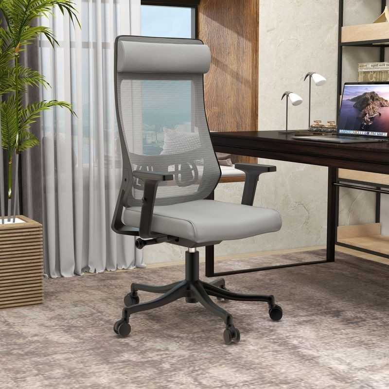 LeisureMod Office Dale Series Office Task Chair in Grey at Desk.