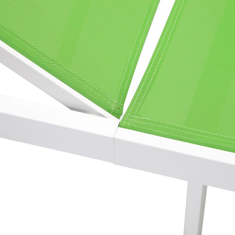 LeisureMod Marlin Patio Chaise Lounge Chair with White Aluminum Frame Green Closeup.
