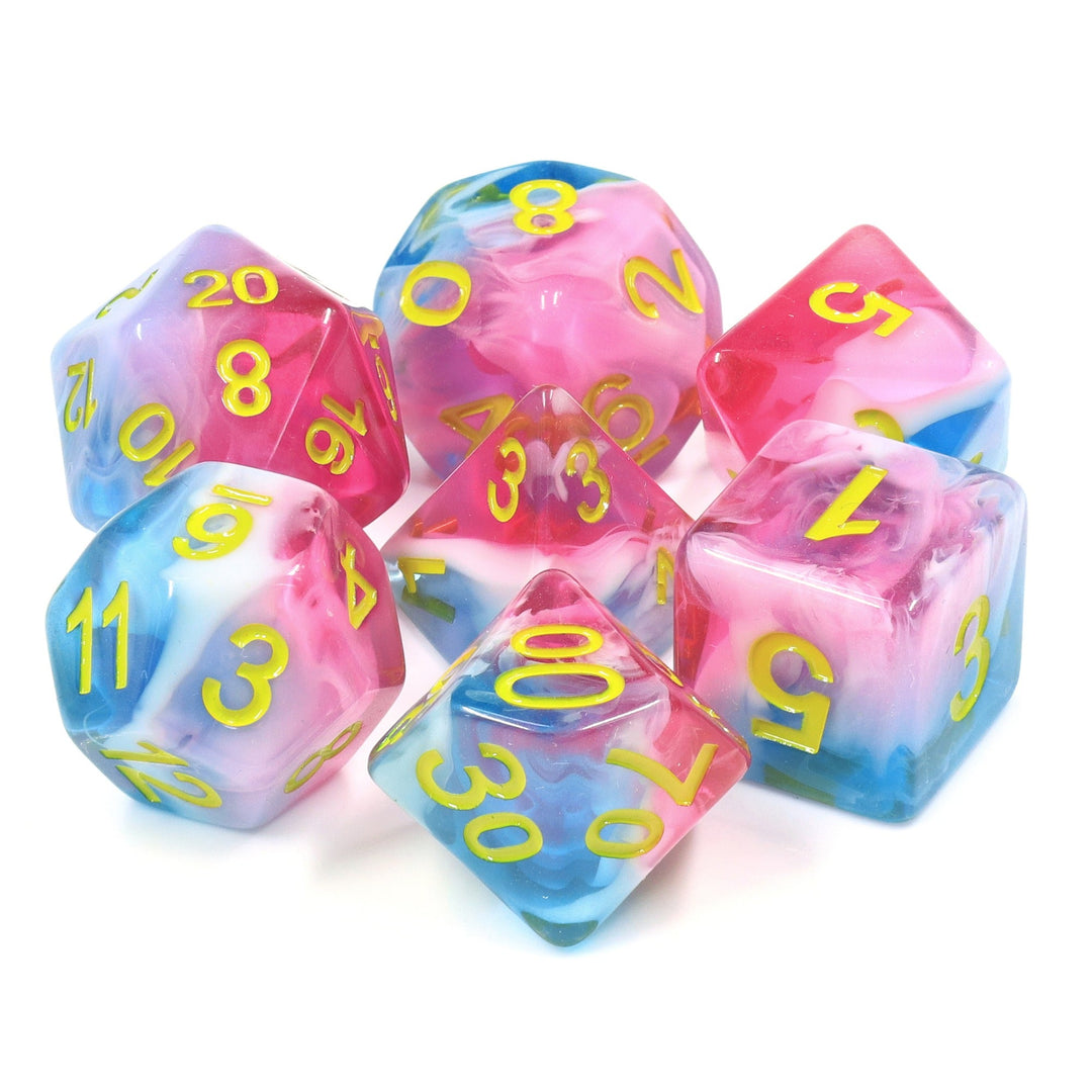 Glacier Rose 7-Dice Set by HengdaDice RPG Dice Red/White/Blue