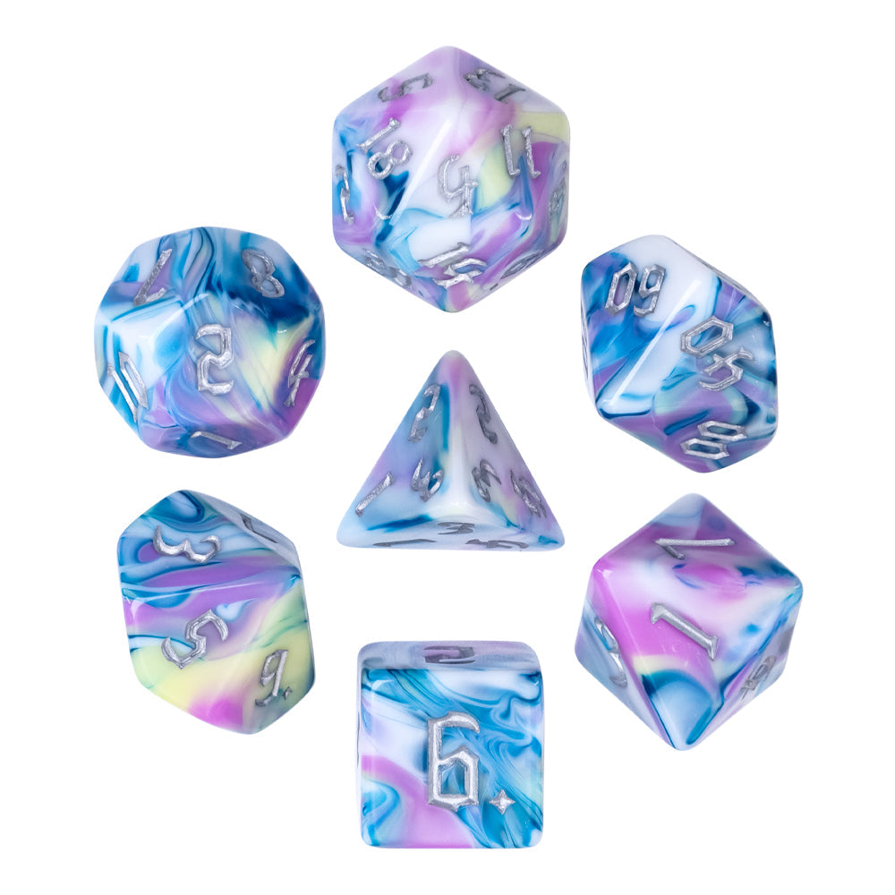 Artic Blend 7-Dice Set Blue Purple Grey w/SilvweNumbers Dnd Dice Set