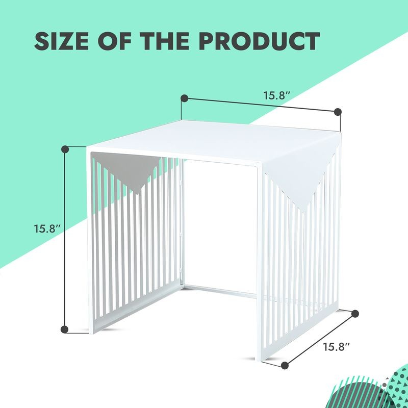 Measurement chart of a white playpen with dimensions on a green background.