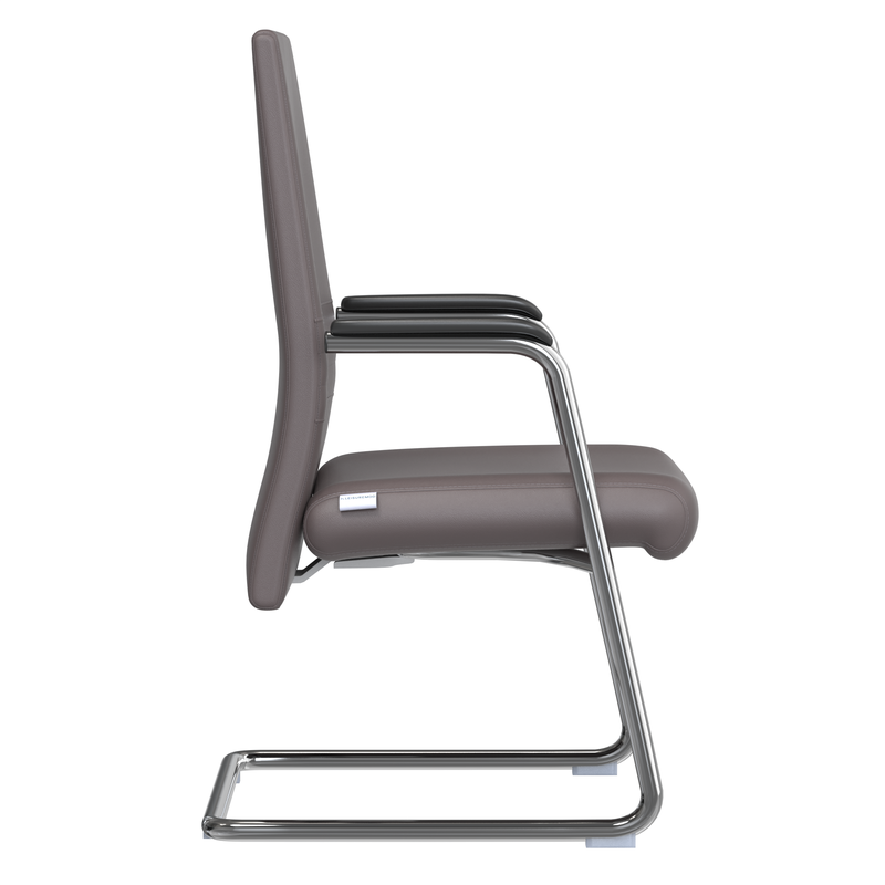 LeisureMod Aleen Series Guest Office Chair in Grey Leather Side View.
