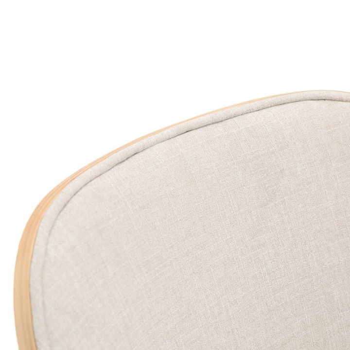 LeisureMod Tule Mid-Century Modern Dining Side Chair with Velvet Seat and White Powder-Coated Steel Frame Natural Wood/Beige Details.