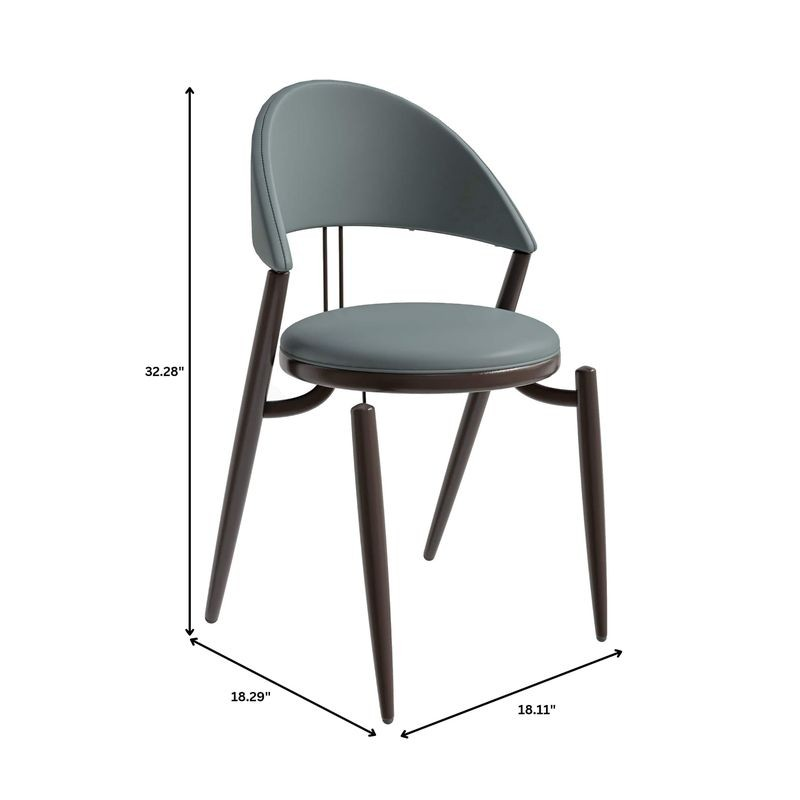 Gray chair with dimensions indicated on a white background.