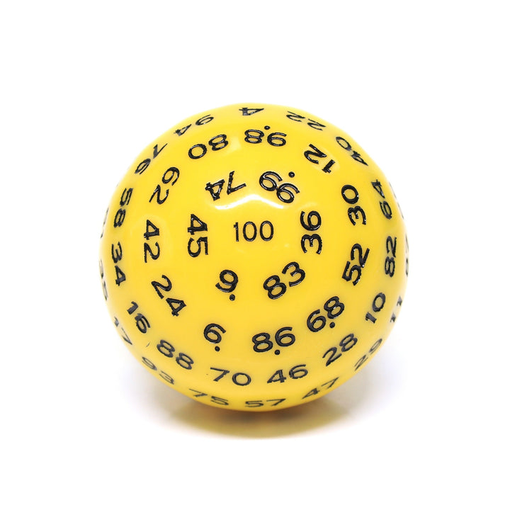 "Yellow" Single 100 Sided Polyhedral Dice (D100) | Solid Yellow Color (45mm) Black