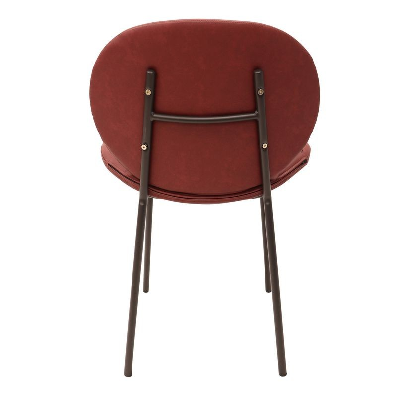 LeisureMod Servos Modern Dining Side Chair with Upholstered Faux Leather Seat and Powder Coated Iron Frame for Kitchen and Dining Room Bordeaux Back View.