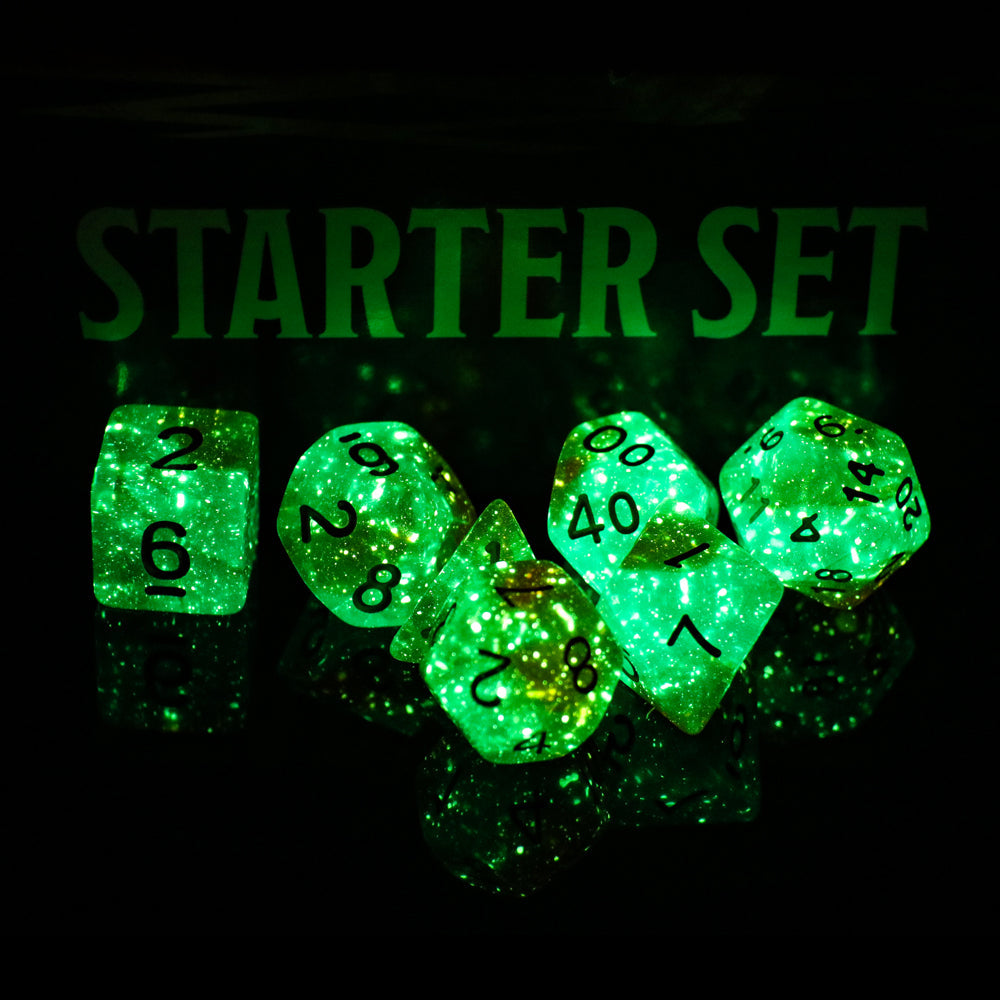 Neverland 7-Dice Set Teal/Orange w/Silver Numbers Dnd Dice Set (Blacklight reactive)