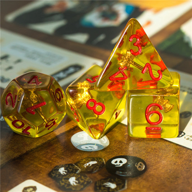 Barbarian (Axe) Yellow Dice w/ Golden Axe 7-Dice Set Rpg
