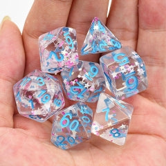 Pink/ White Glitter Stars Dice Series w/Blue 7-Dice Set
