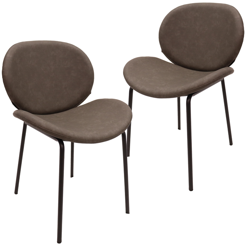 LeisureMod Servos Modern Dining Side Chair with Upholstered Faux Leather Seat and Powder Coated Iron Frame for Kitchen and Dining Room Set of 2 Elephant Grey