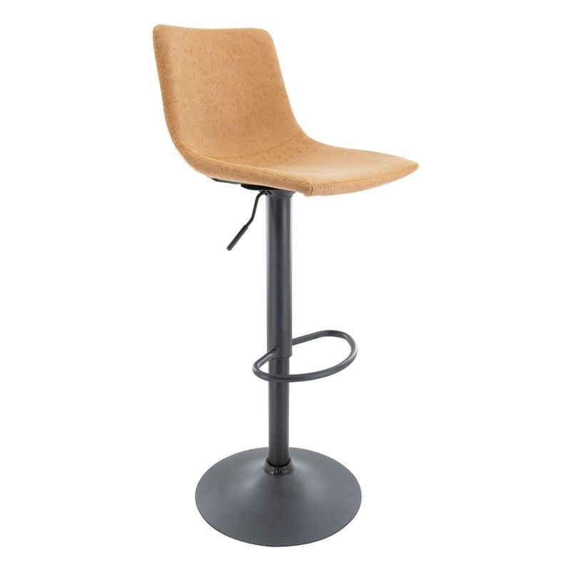 LeisureMod Tilbury Modern Adjustable Bar Stool with Footrest and 360-Degree Swivel in Light Brown