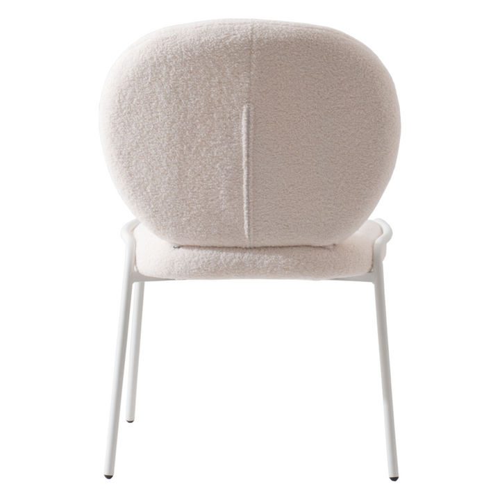 LeisureMod Mid-Century Modern Boucle Dining Chair with White Frame, White