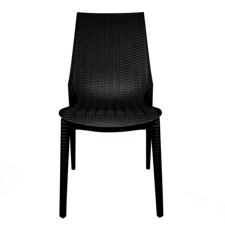LeisureMod Kent Outdoor Patio Plastic Dining Chair, Set of 2 Black Front View.