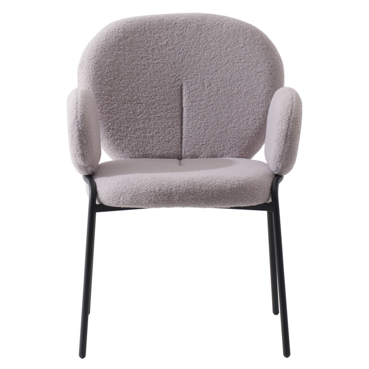 Leisuremod Celestial Series Boucle Dining Armchair with Black Frame and Grey Fabric Front View.