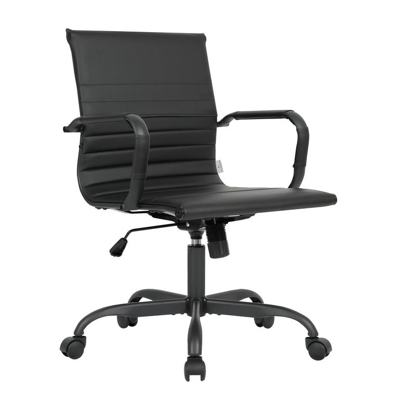 LeisureMod Harris Leather Home Office Chair with Black Frame in Black