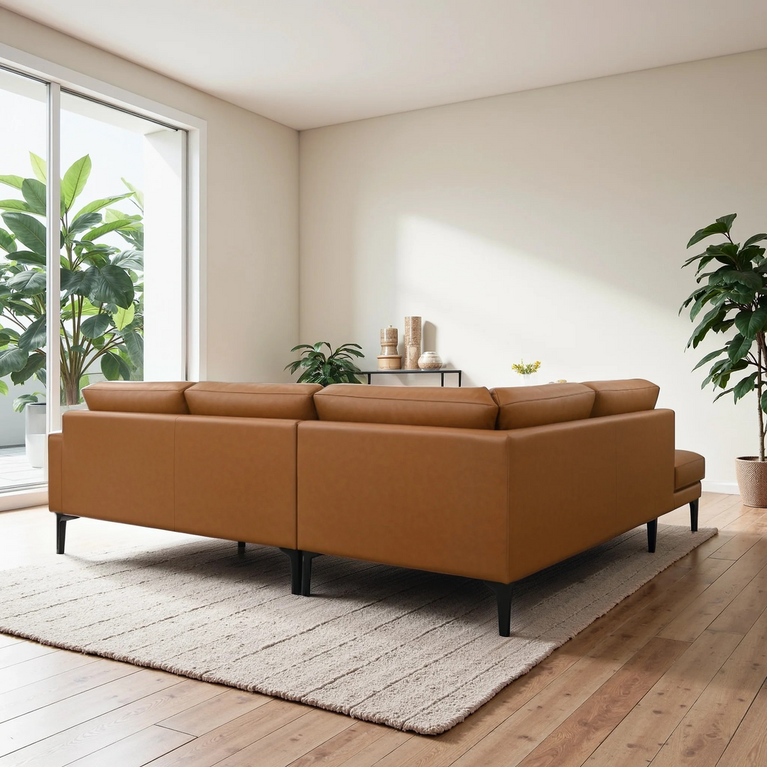 Bristol Durable Vegan Leather Left-Facing Sectional Sofa Back View.