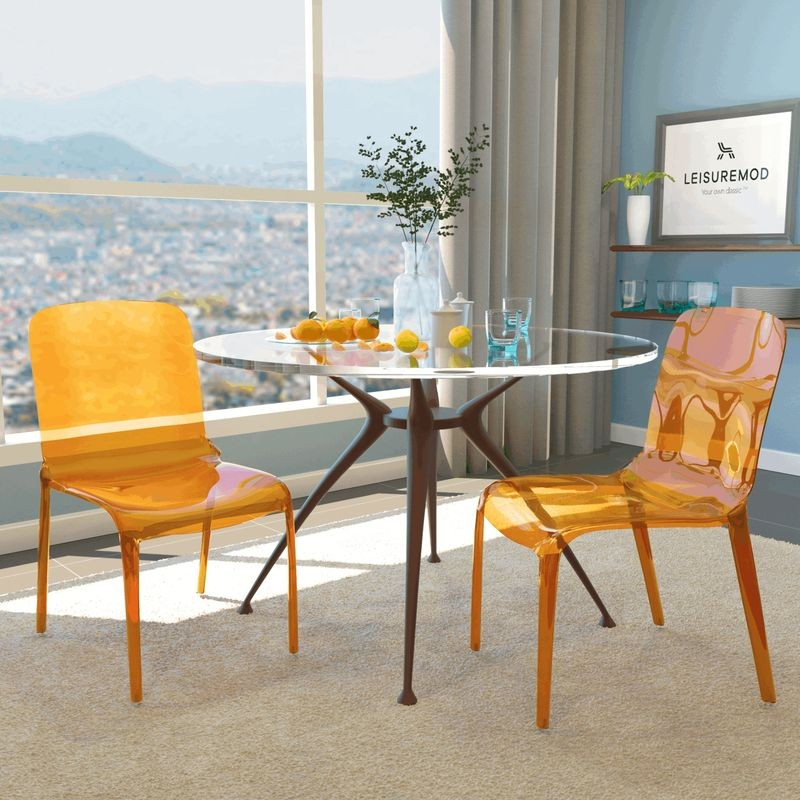 LeisureMod Murray Modern Dining Chair, Set of 2 Transparent Orange