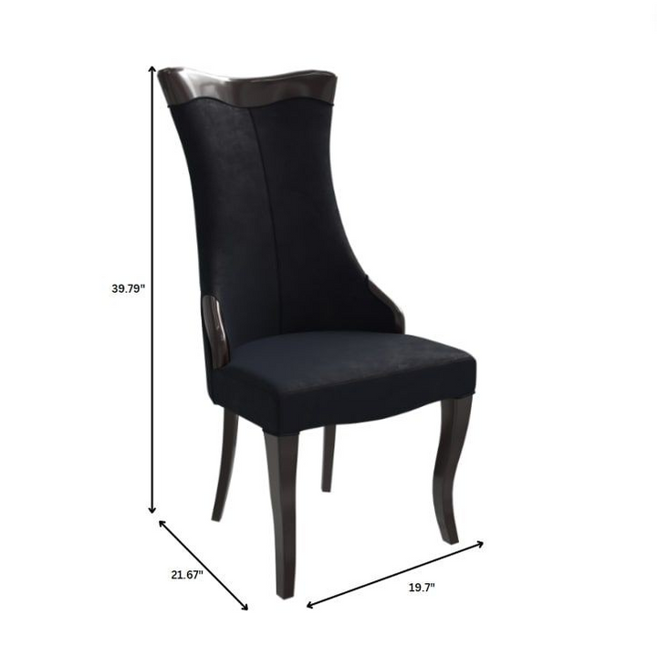 Black chair with dimensions marked on a white background.