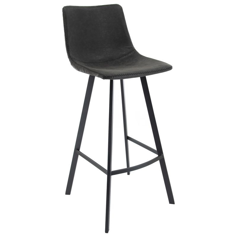 LeisureMod Elland Modern Upholstered Leather Bar Stool with Iron Legs and Footrest
