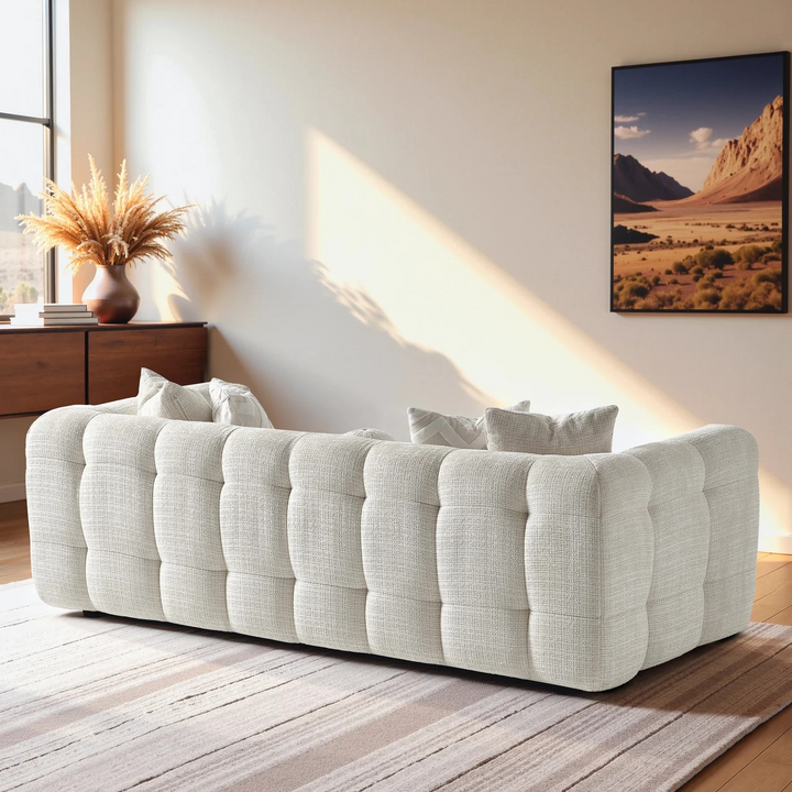Alana Tufted Ivory Chenille Sofa Back.