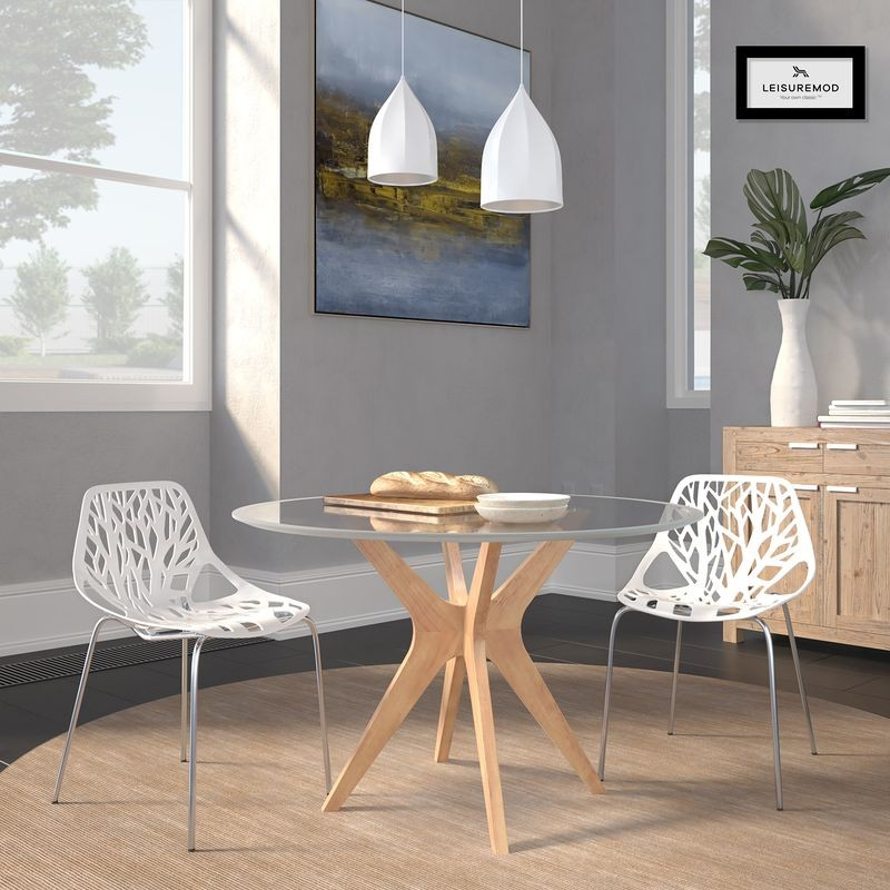 LeisureMod Modern Asbury Dining Chair w/ Chromed Legs, Set of 2 White
