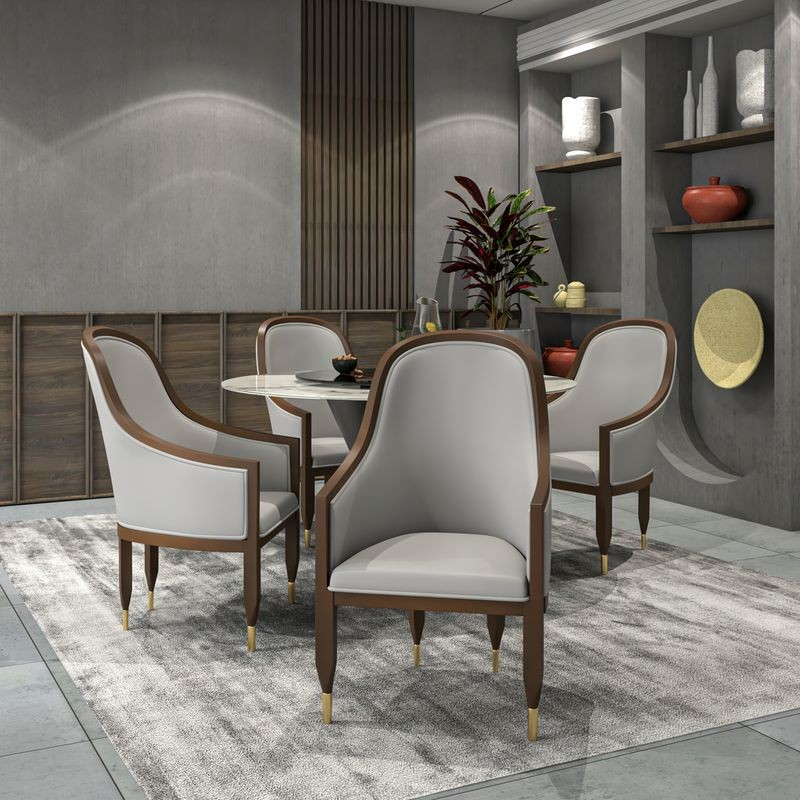 LeisureMod Belle Series Modern Dining Chair in Light Grey at Table.