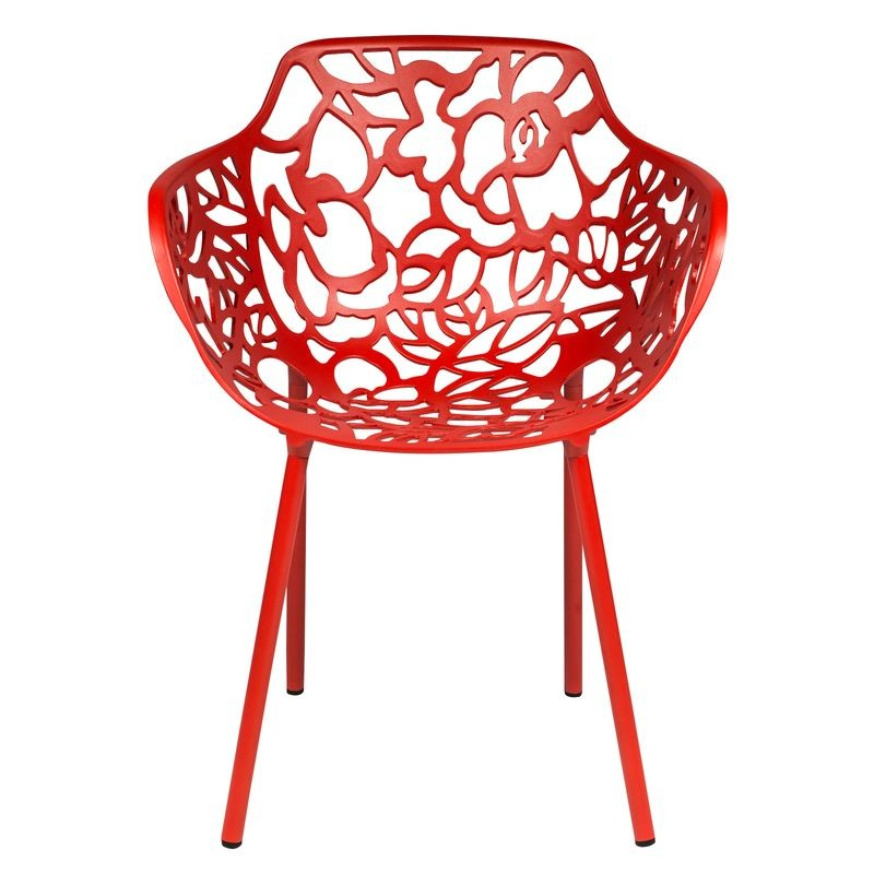 LeisureMod Modern Devon Aluminum Armchair Red Front View.