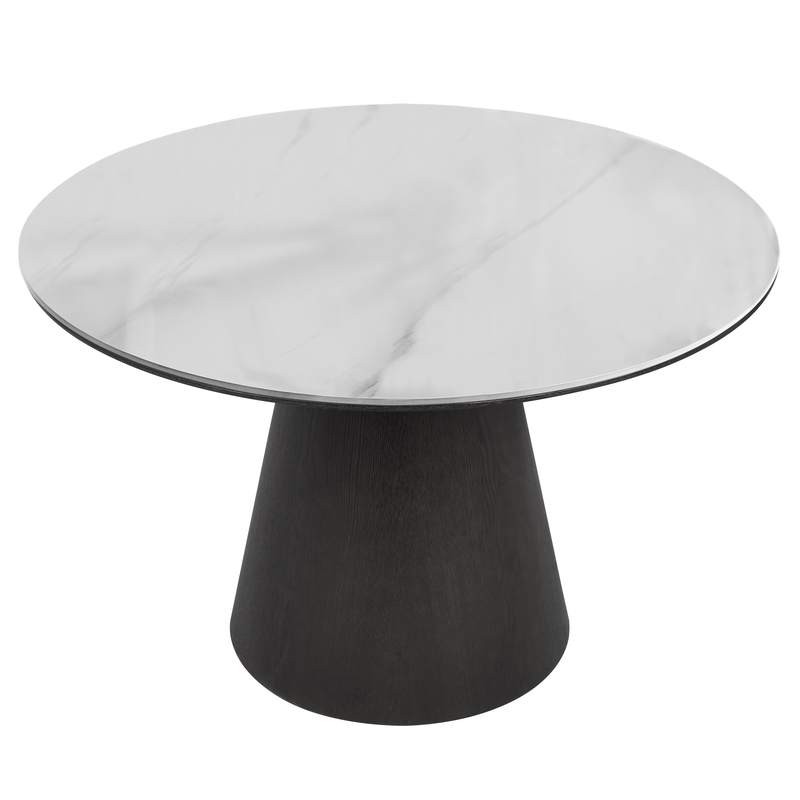 LeisureMod Riven Collection Modern Wooden 48" Round Dining Table in Black