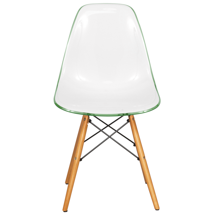 LeisureMod Dover Plastic Molded Dining Side Chair in White Green Front View.