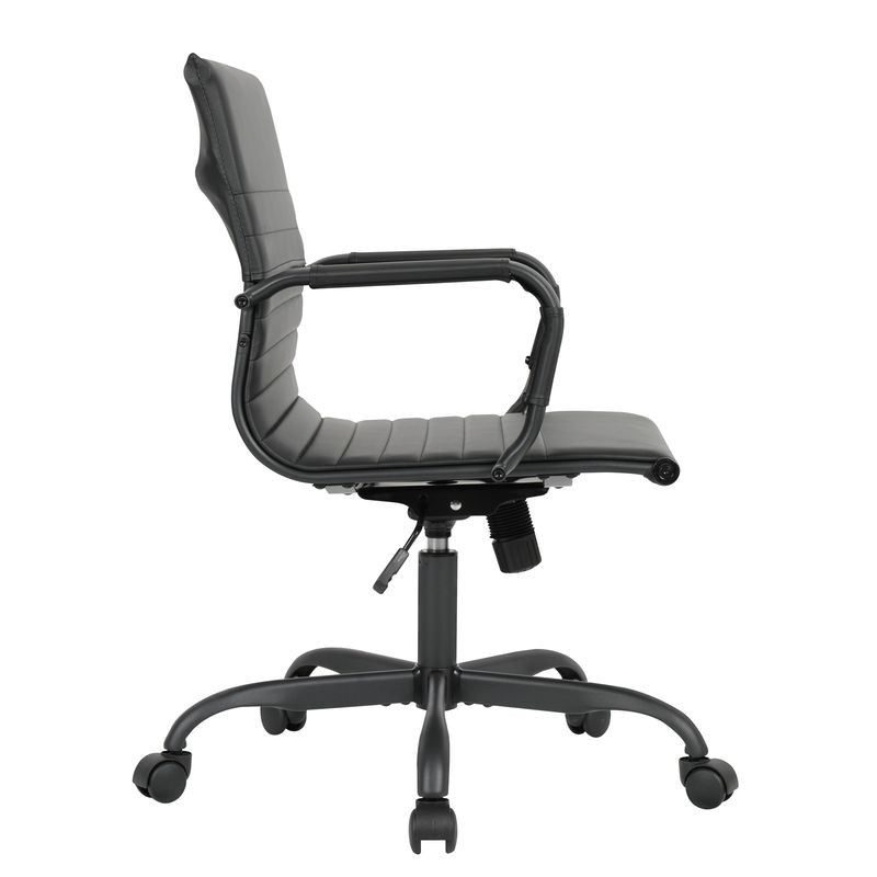LeisureMod Harris Leather Home Office Chair with Black Frame in Black Side View.