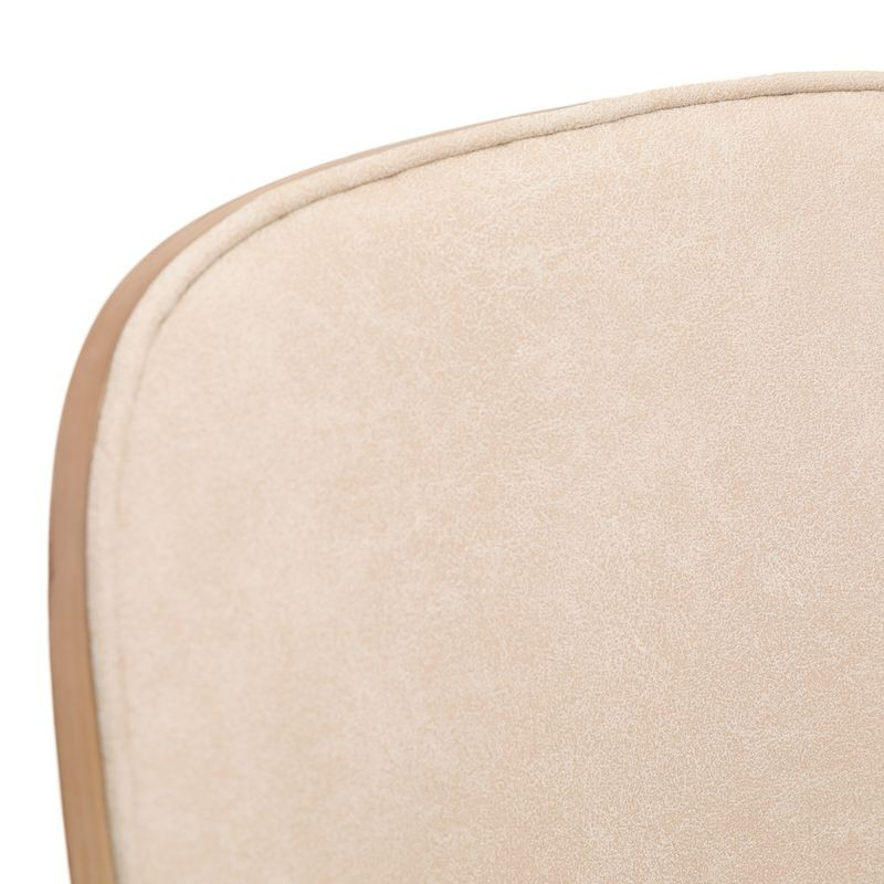 LeisureMod Tule Mid-Century Modern Dining Side Chair with Leather Seat and White Powder-Coated Steel Frame Walnut/Light Brown Closeup.