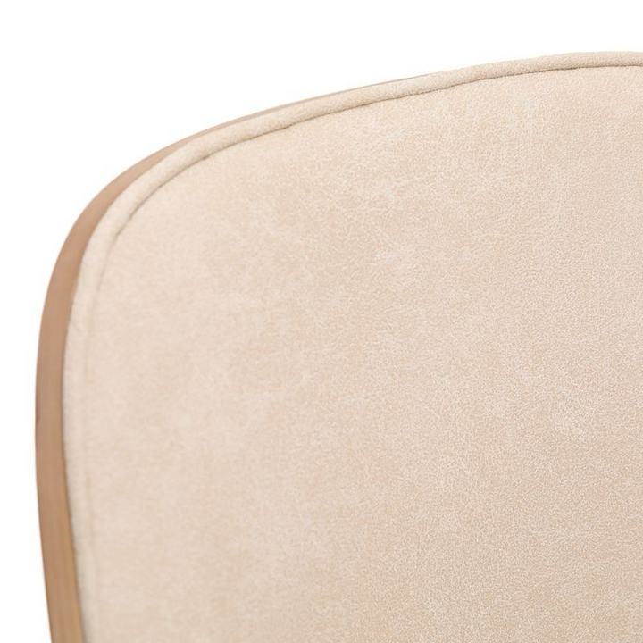 LeisureMod Tule Mid-Century Modern Dining Side Chair with Leather Seat and White Powder-Coated Steel Frame Walnut/Light Brown Closeup.