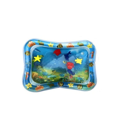 Inflatable water mat with ocean design on a white background.