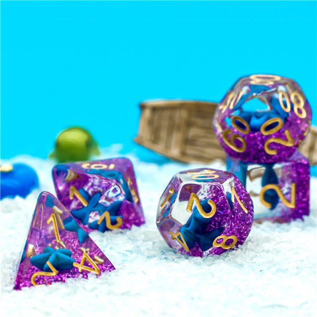 Purple w/Blue Starfish Dice 7-Dice Set Resin Dungeons and Dragons Dice