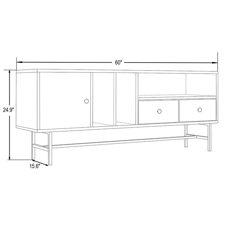 LeisureMod Rochester Modern Rectangular TV Stand with Enclosed Storage and Powder Coated Iron Legs Ebony Dimensions.