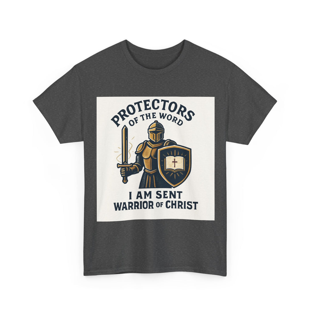 Protectors of the Word T-Shirt — Knight with Sword and Shield Literary Tee