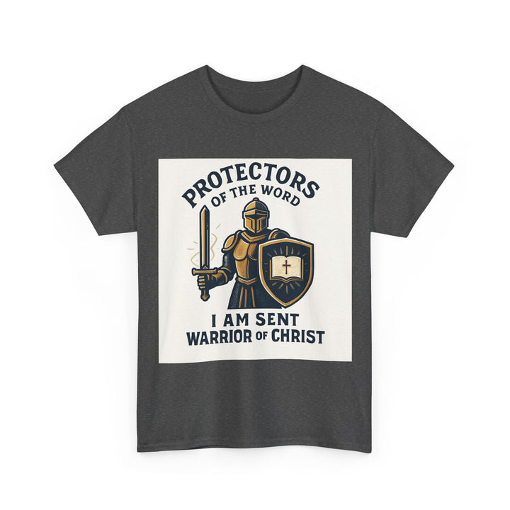 Protectors of the Word T-Shirt — Knight with Sword and Shield Literary Tee
